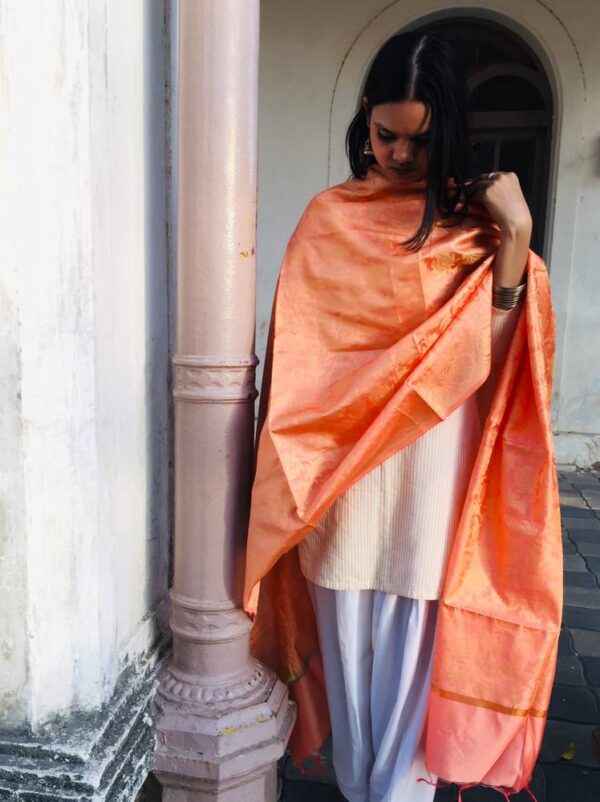 IMG1 - Peach Woven Dupatta – Elegant Festive Attire