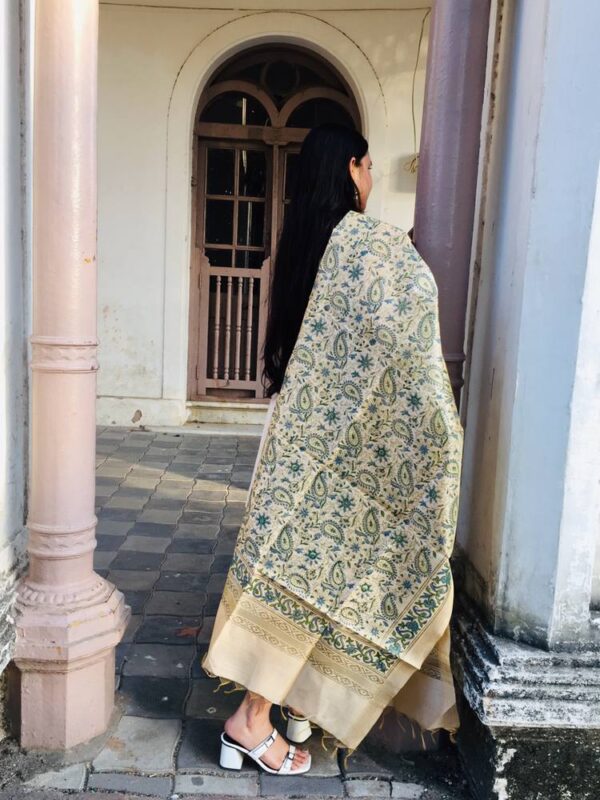 IMG1 - Handcrafted Chanderi Block Printed Dupatta – Blue Paisley Elegance