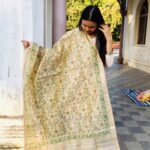 IMG1 - Handcrafted Chanderi Block Printed Dupatta – Green Paisley Charm