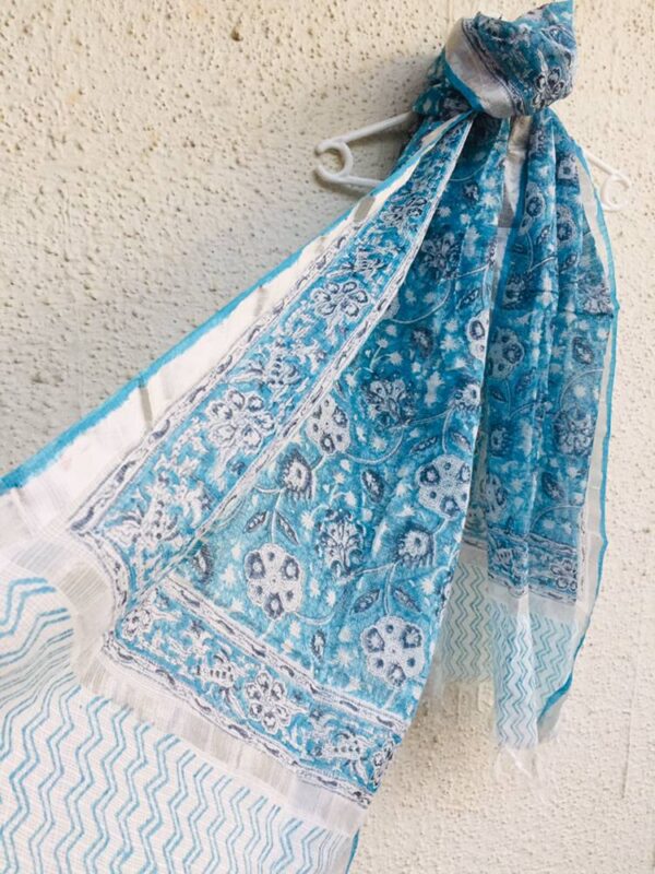 IMG4 - Handcrafted Kota Block Printed Dupatta – Blue Paisley Elegance