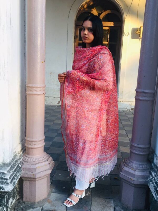 IMG1 - Handcrafted Kota Block Printed Dupatta – Red Floral Charm