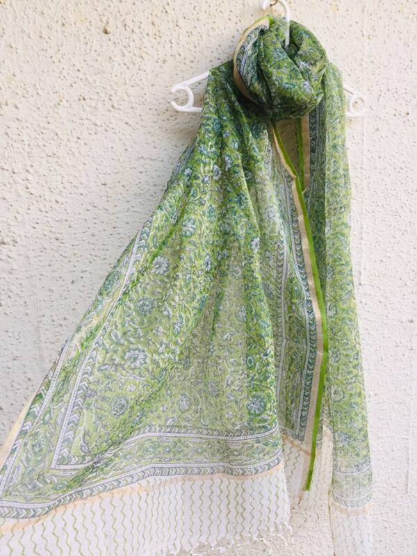 IMG3 - Handcrafted Kota Block Printed Dupatta – Green Floral Elegance