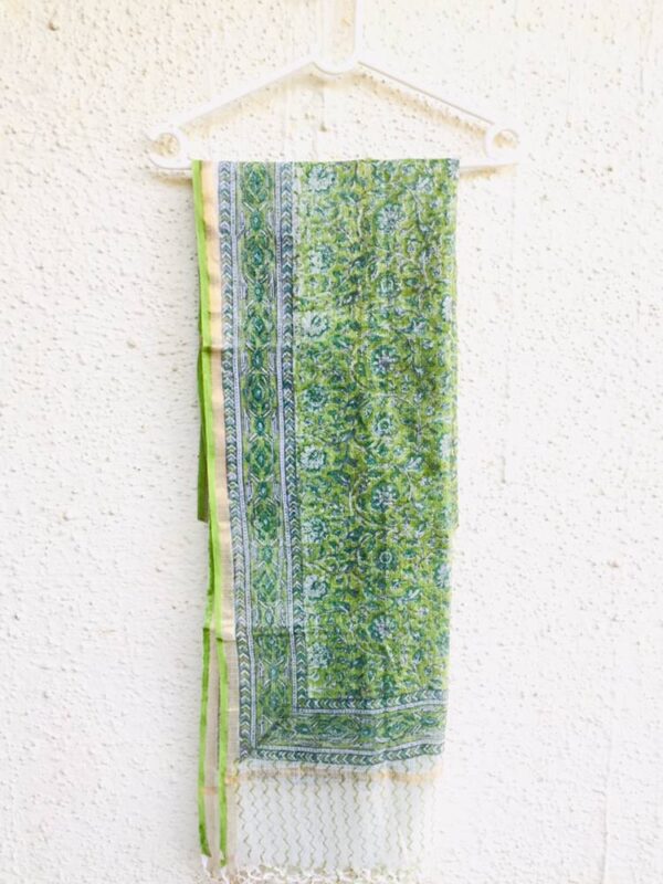 IMG4 - Handcrafted Kota Block Printed Dupatta – Green Floral Elegance