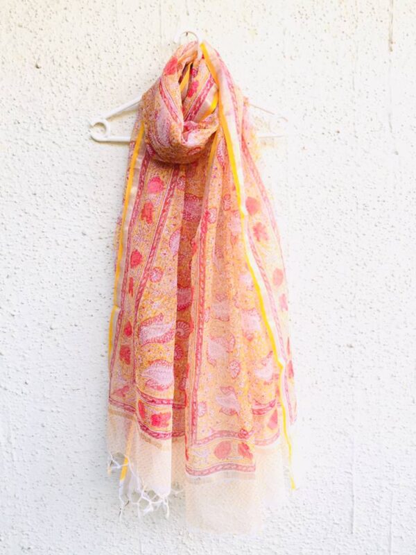 IMG4 - Handcrafted Kota Block Printed Dupatta – Peach Floral Elegance