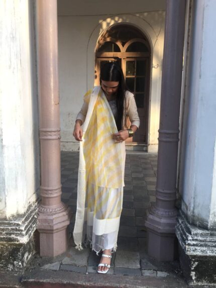 IMG2 - Elegant Chiffon Dupatta – Yellow & White Striped Grace