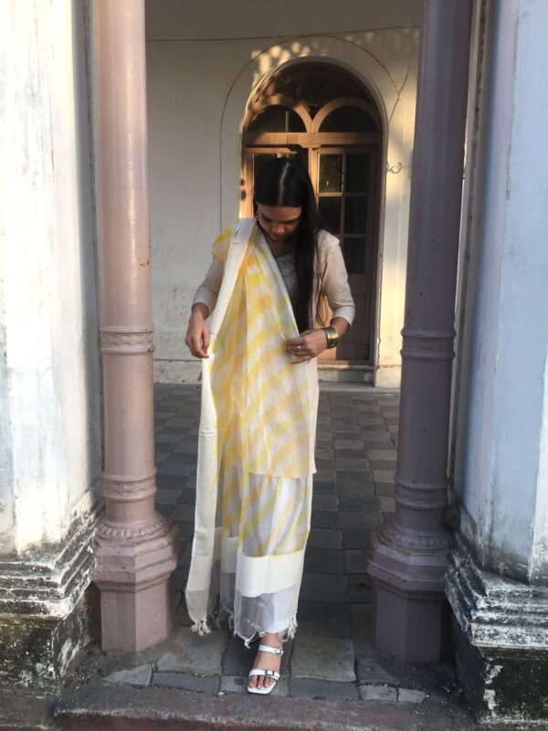 IMG2 - Elegant Chiffon Dupatta – Yellow & White Striped Grace