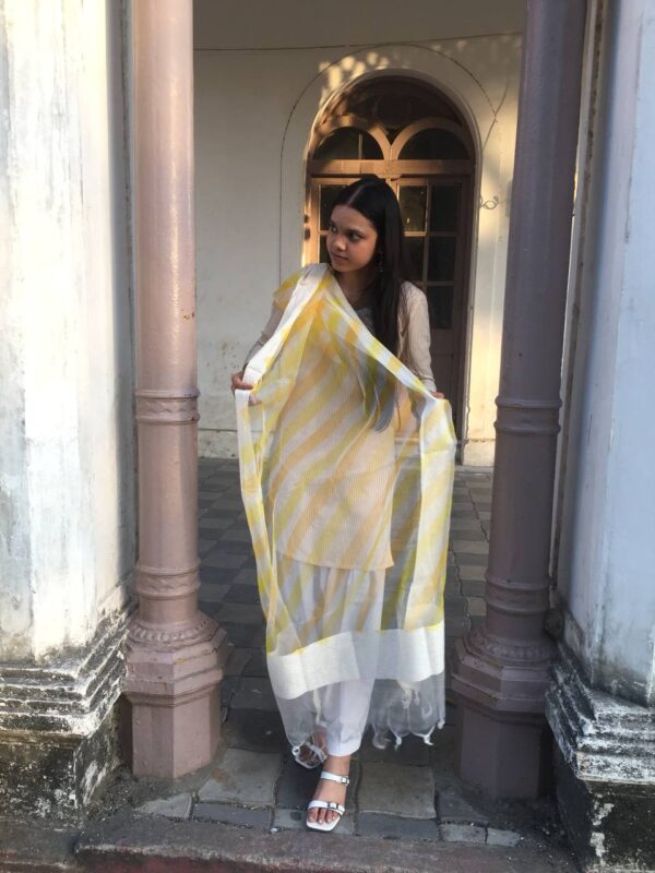 IMG1 - Elegant Chiffon Dupatta – Yellow & White Striped Grace