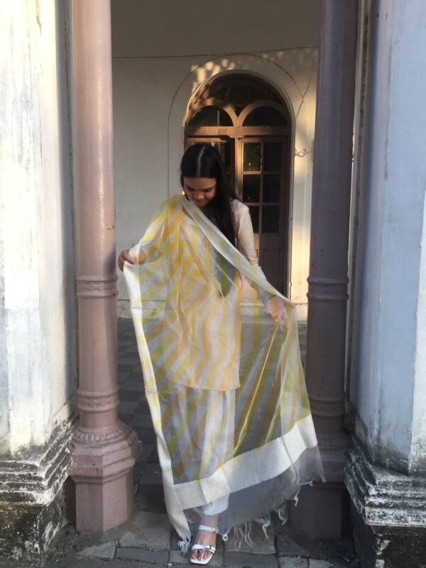 IMG3 - Elegant Chiffon Dupatta – Yellow & White Striped Grace