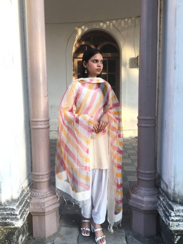 IMG1 - Elegant Chiffon Dupatta – Multicolor Striped Grace