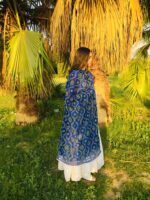 Handcrafted Georgette Hand-Embroidered Dupatta – Royal Blue Elegance - Image 2