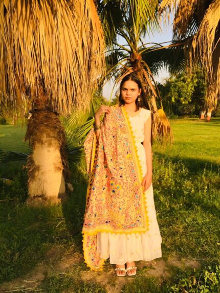 IMG1 - Handcrafted Chanderi Cotton Hand-Embroidered Dupatta – Sunshine Blossom