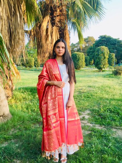 Pure Banarasi Art Dupatta – Elegant Rani Pink