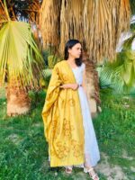 Hand-Painted Cotton Dupatta – Mustard Blossom - Image 2