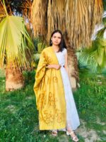 Hand-Painted Cotton Dupatta – Mustard Blossom
