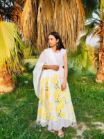 Hand-Painted Cotton Dupatta – Yellow Bloom