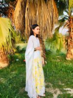Hand-Painted Cotton Dupatta – Yellow Bloom - Image 2