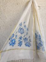 Hand-Painted Cotton Dupatta – Blue Lotus - Image 4