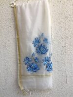 Hand-Painted Cotton Dupatta – Blue Lotus - Image 5