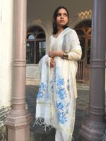 Hand-Painted Cotton Dupatta – Blue Lotus